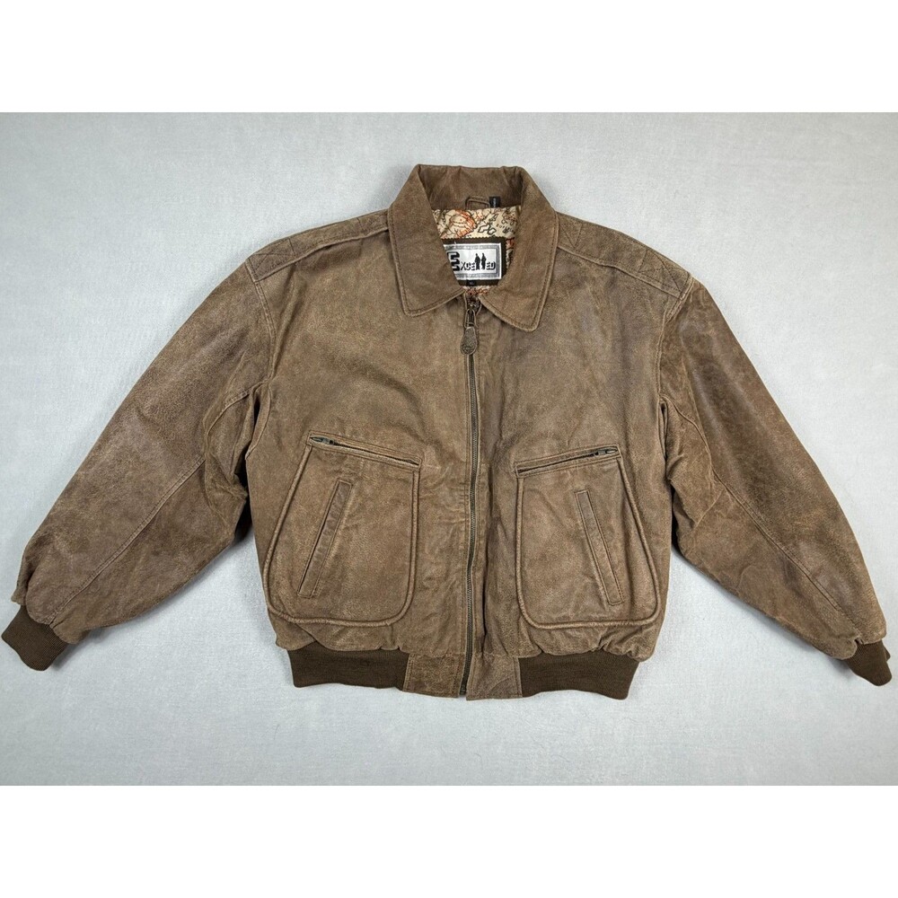 Vintage Leather Bomber Jacket Men's XL Brown Genuine Leather Excelled Coat